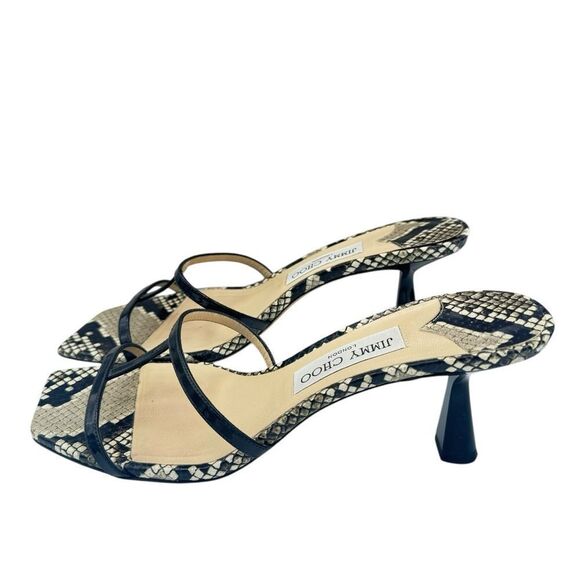 Jimmy Choo Ria Square-Toe Snakeskin-Embossed Leather Mules Size 10 - Picture 4 of 12